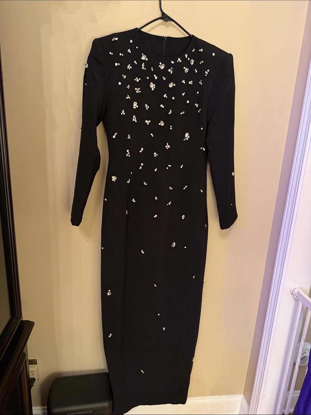 Elegant Black Long-Sleeve Embellished Dress